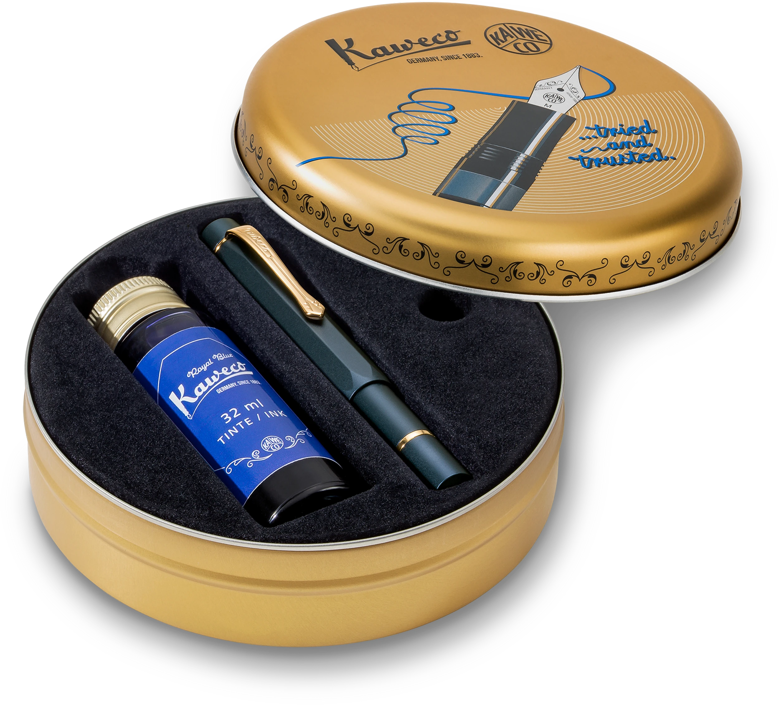 Kaweco PISTON SPORT AL Starter Set Navy/Gold M