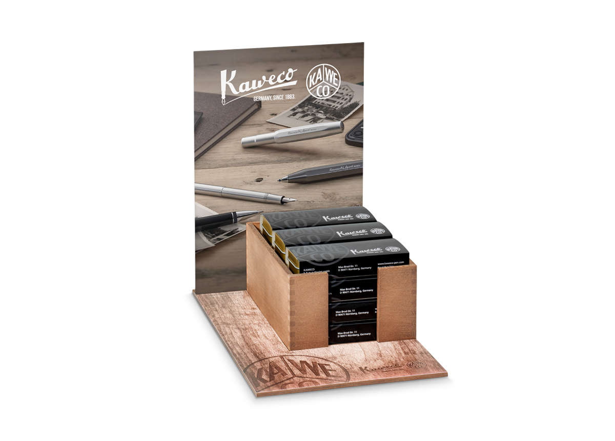 Verkaufsaufsteller Holz für 12 Dosen Kaweco SPORT